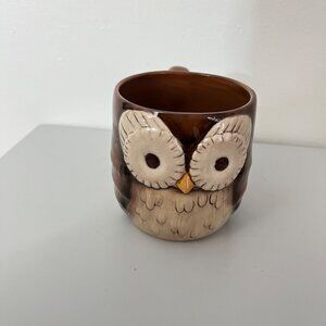 Vintage Grasslands Road Ceramic Owl‎ Coffee Mug Brown & Beige